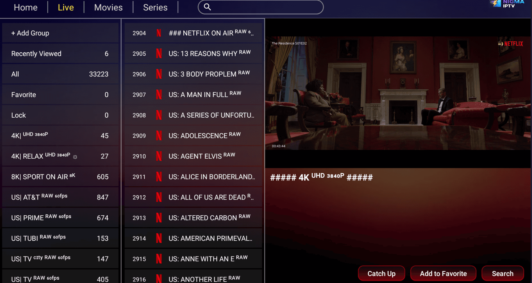 NIGMA IPTV live TV channel list